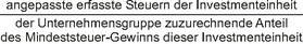 angepasste erfasste Steuern der Investmenteinheit geteilt durch den der Unternehmensgruppe zuzurechnenden Anteil des Mindeststeuer-Gewinns dieser Investmenteinheit