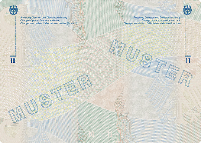 Abbildung der Passbuchinnenseiten 10 und 11 des Dienstpasses