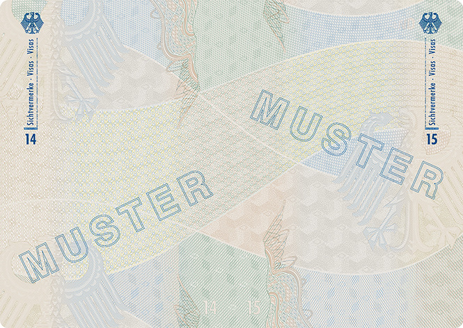 Abbildung der Passbuchinnenseiten 14 und 15 des Dienstpasses