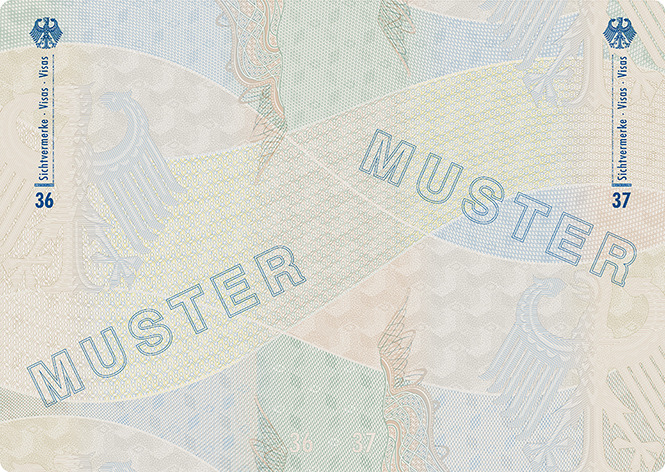 Abbildung der Passbuchinnenseiten 36 und 37 des Dienstpasses