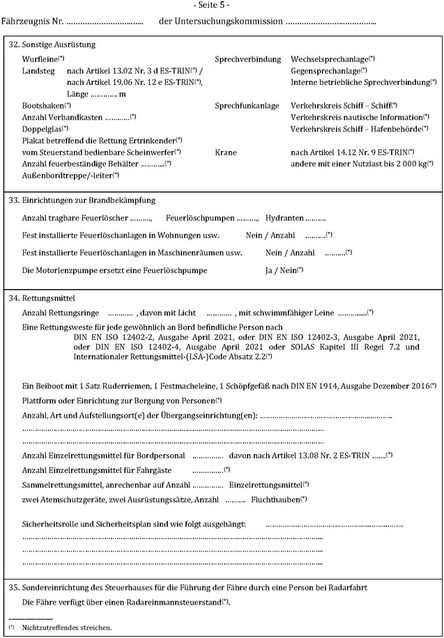 Die Abbildung zeigt das Muster eines Fährzeugnisses. Abgebildet ist die Seite 5.