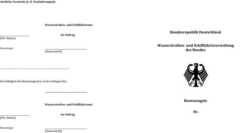 Abgebildet ist das Muster für die Vorderseite eines Bootszeugnisses.