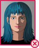 Illustration einer Person mit blauen Haaren und einem Schlagschatten auf der rechten Seite ihres Gesichts.
